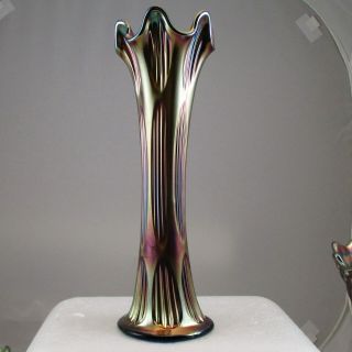 Fenton Blue Diamond & Rib Carnival Glass Swung Vase