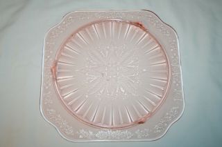 Pink Depression " Adam " Footed Cake Plate Jeannette Glass