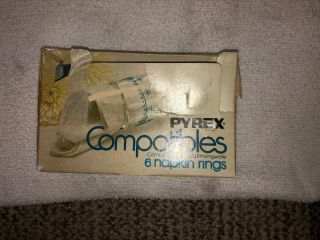 Vintage Pyrex Compatibles Set 6 Snowflake Blue Napkin Rings Box 54 - 2