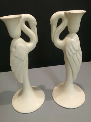 Vintage Pair Haeger Candlesticks Candle Holders Ceramic Creamy White Storks