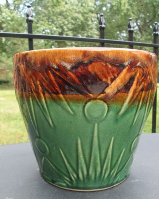 Vintage Antique Mccoy Pottery Star Sunburst Planter Jardiniere 8 " Stoneware Pot