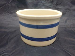 Vintage/antique Blue Striped Stoneware Crock - Roseville - R.  R.  P.  Co.  Crown Usa