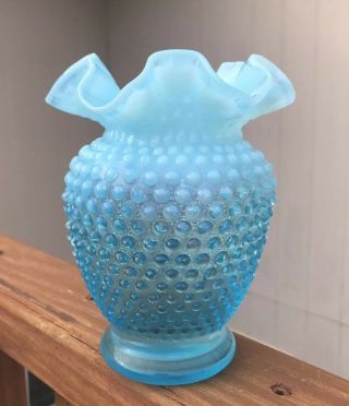 Vintage Fenton Hobnail Opalescent Blue 6 " Ruffled Vase
