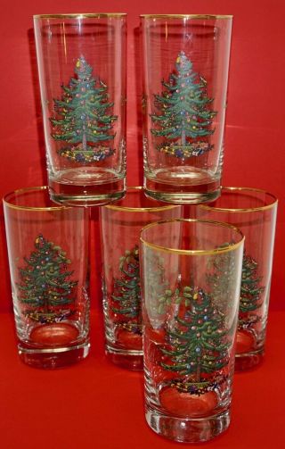 Set Of 6 Spode Glass Tumblers Christmas Tree Pattern 5 1/2 " Tall