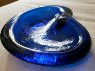 Vintage Mcm Blenko Glass Freeform Ashtray Bowl Dish Cobalt Blue