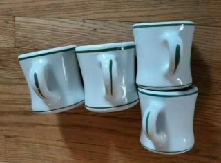 Vintage Restaurant Ware Coffee Mugs/ Cups White Green Stripes Set Of 4