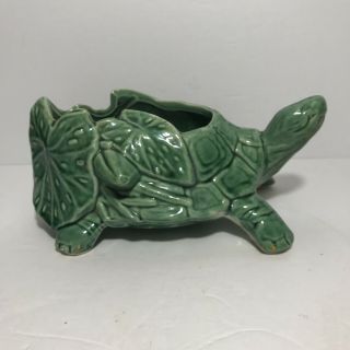 Mccoy Green Turtle & Lily Pad Planter Made In Usa 1950s