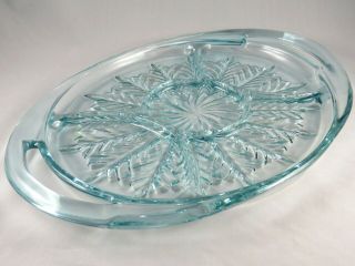 Vtg Mcm Jeannette Glass Feather 5 - Part Divided 16x11 Oval Platter Ice Blue