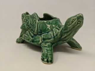 Vintage Mccoy Green Ceramic Turtle Pottery Planter Flower Pot 1950s Usa 1