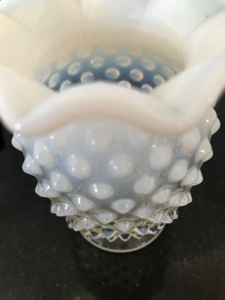Vintage Fenton Glass White Opalescent Hobnail Vase 3.  5 