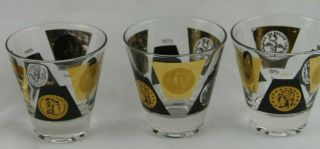 Vintage Cera? Black & 22k Gold Coin Double Shot Glasses Set Of 3