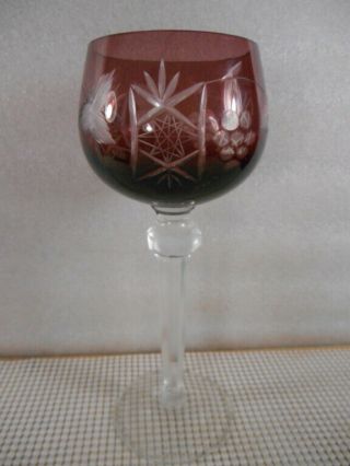 Vintage Bohemian Traube Purple Cut To Clear Wine Hock Goblet Cut Stem Ball 8 1/4