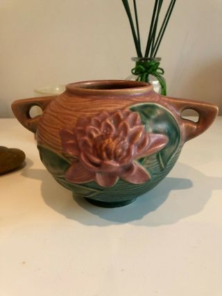 Roseville Water Lily 2 Handled Vase Jardinere Usa 437 - 4 -