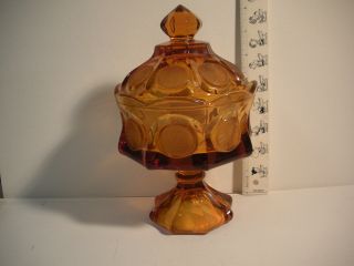 Vintage Amber Footed Fostoria Frosted Coin Glass Candy Dish With Lid