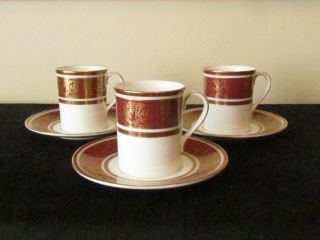 3 Signed Royal Doulton Buckingham Flat Demitasse Cups And Saucers