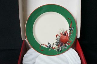 4 Holiday Lenox Winter Greetings Dessert Plates W/ Red Cardinal 8 "