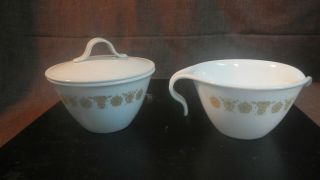 Corelle Butterfly Gold Covered Sugar Bowl And Hook Handled Creamer
