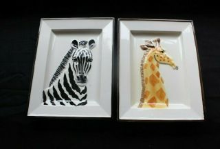 Vintage Fitz & Floyd Giraffe And Zebra Decorative Wall Plates (1975)