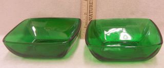 Vintage Anchor Hocking Forest Green Square Berry Bowls 4 3/4 " Set Of 2