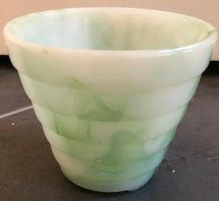 Vintage Akro Agate Slag Glass Stacked Flower Pot Marbleized Jade Green Swirl