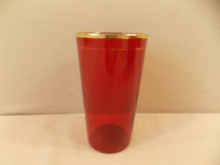 Vintage Deep Ruby Red Glasses With Gold Rim & Gold Stripe - 6 Glasses 4