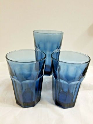 Set Of 3 Libbey Gibraltar Cobalt Blue Juice Tumbler Glasses 5 " Tall