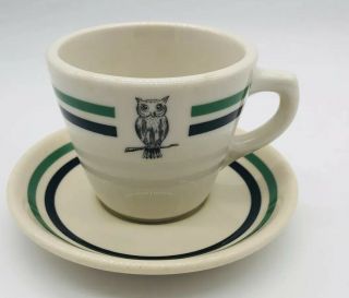 Vintage Syracuse Restaurant Ware China Coffee Cup And Saucer Striped With Owl