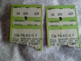 1977 Rod Stewart Concert Ticket Stubs Cow Palace San Francisco