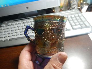 Fenton Orange Tree Carnival Glass Blue Shaving Mug / Cup From 1920 / Cobalt