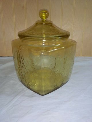 Vtg Depression Glass Federal Square Yellow Embossed Canister Storage Lid
