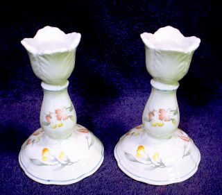 Pair Villeroy & Boch Candlestick Set Riviera Candle Holders Floral Flower 2