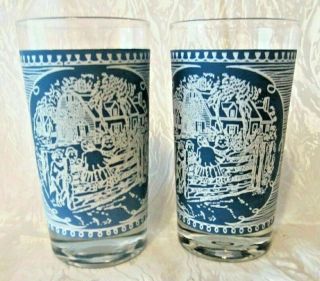 2 Vintage Currier And Ives " Children At The Gate " 4 3/4 " Tall Glasses