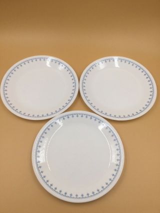 Set Of 3 Vintage Corelle Snowflake Blue Garland Dinner Plates 10 1/4 "