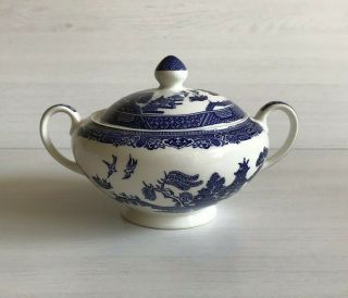 Johnson Brothers Bros Blue Willow Sugar Bowl With Lid - Repaired Lid