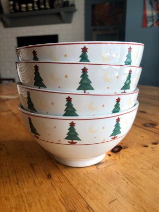 4 Sakura Debbie Mumm " Magic Of Santa " 5 3/4” White Cereal Bowls Christmas Trees