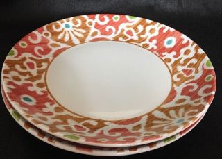 Dinner Plates 222 Fifth Samarkand Orange 10 1/2 " Set 2 Fine Porcelain China