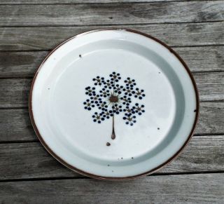 Dansk Linden Blue Salad Plate,  Speckled Stoneware Blue Brown Tree 8 1/2 " D Heavy