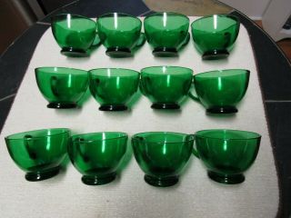 Set Of 12 Vintage " Anchor Hocking " Forest Green Glass Punch Bowl Cups.