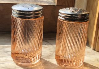 1930s Federal Glass Diana Pair Pink Glass S&p Shakers