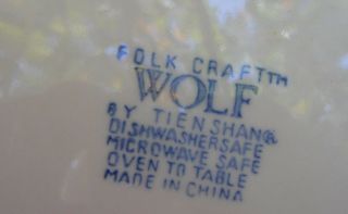 TIENSHAN FOLK CRAFT WOLF VEGETABLE SERVING BOWL WILDERNESS MOUNTAINS BLUE CABIN 3
