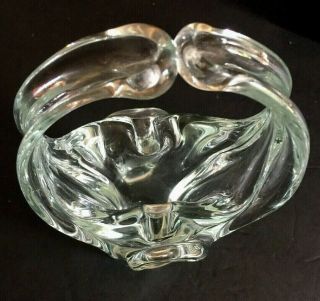 Vintage Collectible Murano Thick Heavy Clear Art Glass Basket Ash Tray Vase 4