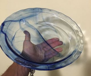 Pyrex Clear Glass W/ Cobalt Blue Swirl Glass Crimped 9.  5 Inch Deep Dish Pie Pan