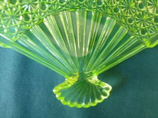 Antique Vaseline Daisy and Button Early American Pattern Glass Fan Shaped Dish 4