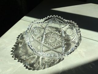 Vintage Crystal Cut Glass Candy Dish Burst Star Sawtooth Scallop