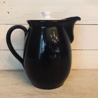 Vintage Denby Stoneware Black And White Coffee Pot Jet Pattern 1950s England