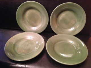 Pottery Barn Sausalito Moss Green Large Dinner Plates 12 1/4 " Charger (set Of 4)