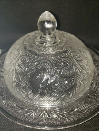 Anchor Hocking Sandwich Pattern Round Butter Dish Dome Lid Clear Euc