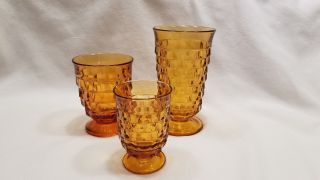 Set Of 3 Vintage Amber Indiana Whitehall Glasses Beverage Water And Juice Glass