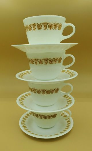 Vintage Corelle Pyrex Butterfly Gold Cup And Saucer Set Of 4
