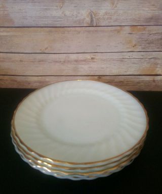 Vintage Anchor Hocking Fire King White Milk Glass 14k Gold Trim Dinner Plates